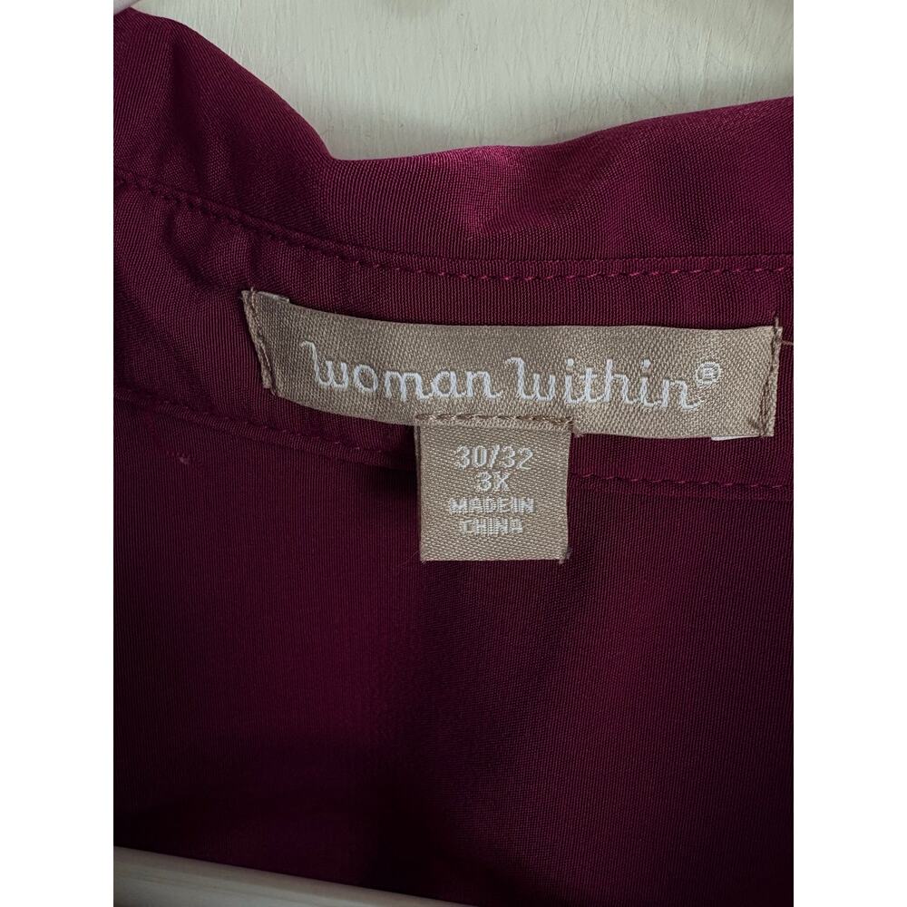 Woman Within Burgandy 3/4 Sleeve Button Front Shirt Collared Tunic 3X 30-32 - Picture 5 of 7